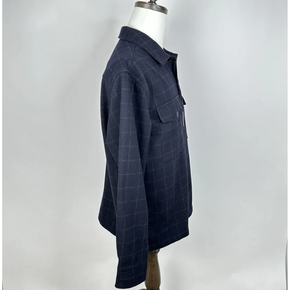 NWT Banana Republic Relaxed Fit Wool Blend‎ Overshirt MEDIUM Navy Plaid Shirt